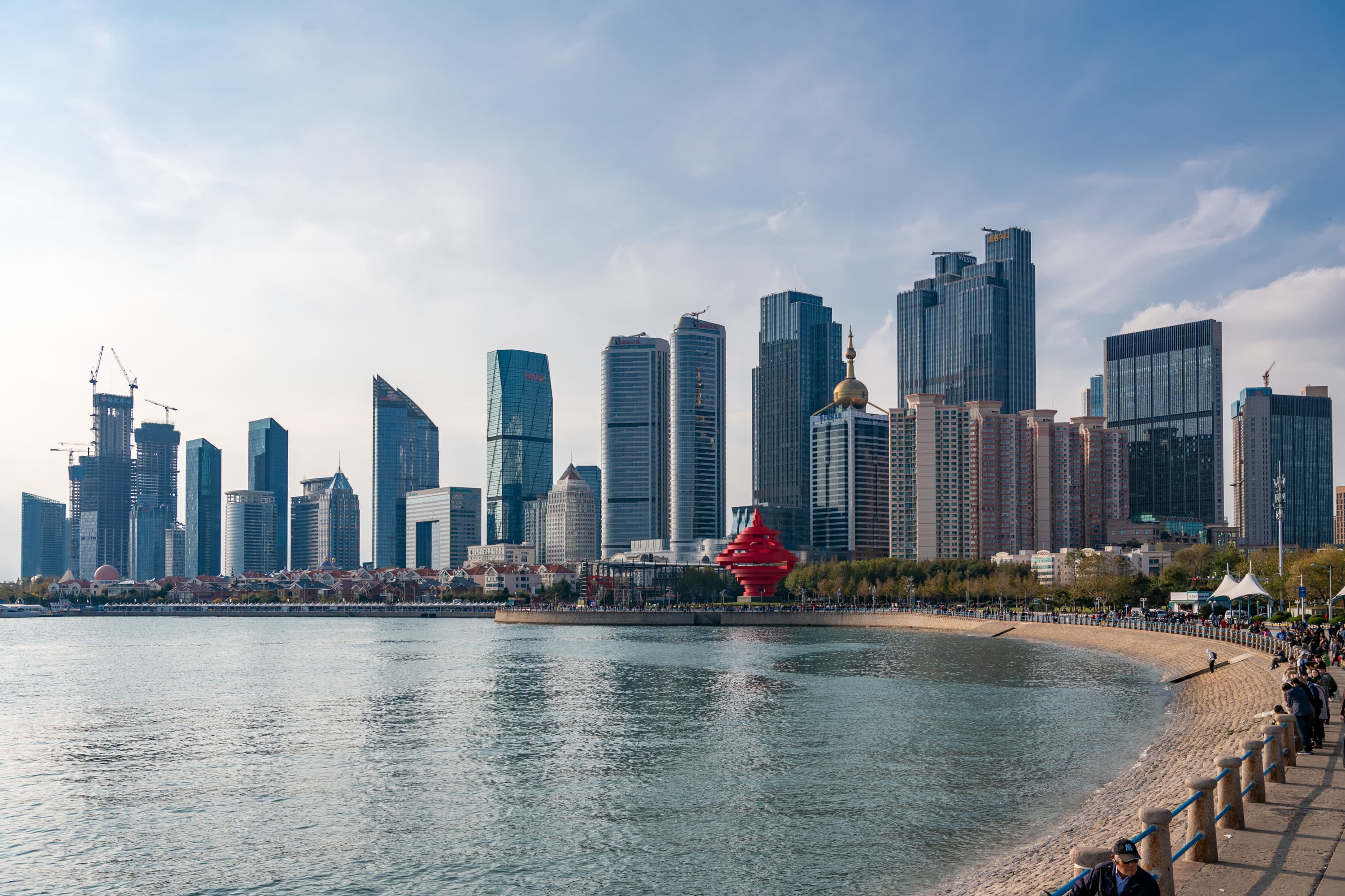 Qingdao harbor and coastal city skyline